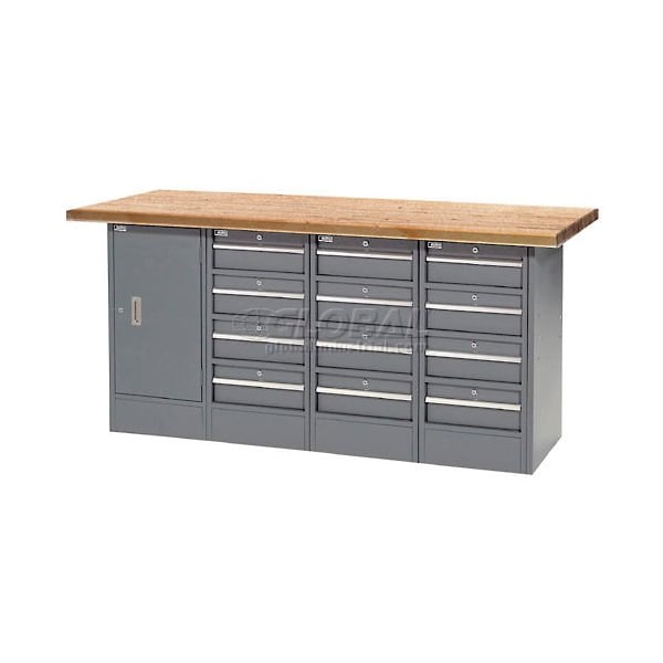 Global Industrial Workbench w/ Shop Top Square Edge, 12 Drawers & 1 Cabinet, 72inW x 30inD, Gray 239181 - main